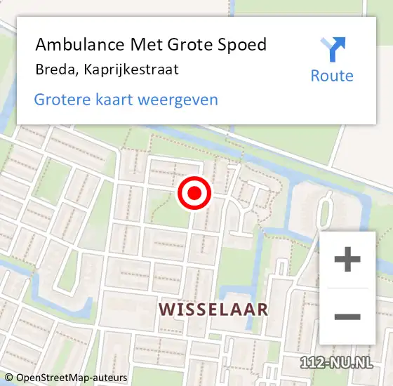 Locatie op kaart van de 112 melding: Ambulance Met Grote Spoed Naar Breda, Kaprijkestraat op 5 oktober 2015 10:28