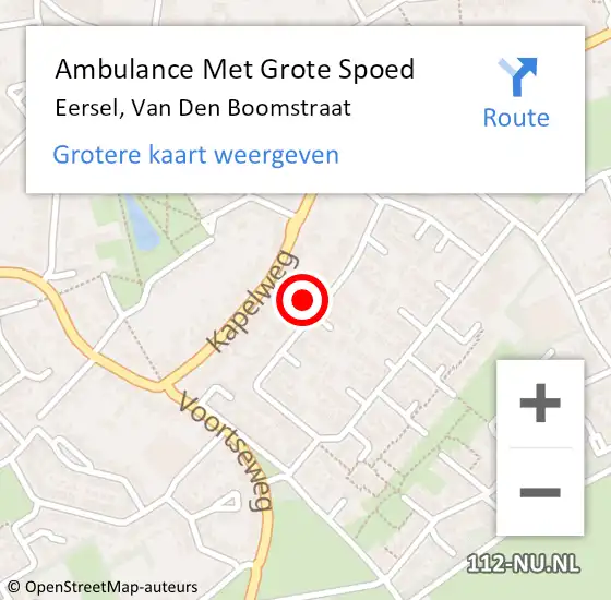 Locatie op kaart van de 112 melding: Ambulance Met Grote Spoed Naar Eersel, Van Den Boomstraat op 5 oktober 2015 12:14