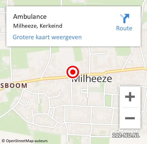 Locatie op kaart van de 112 melding: Ambulance Milheeze, Kerkeind op 5 oktober 2015 12:24