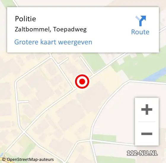 Locatie op kaart van de 112 melding: Politie Zaltbommel, Toepadweg op 5 oktober 2015 19:33