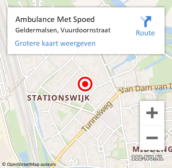 Locatie op kaart van de 112 melding: Ambulance Met Spoed Naar Geldermalsen, Vuurdoornstraat op 6 oktober 2015 04:25