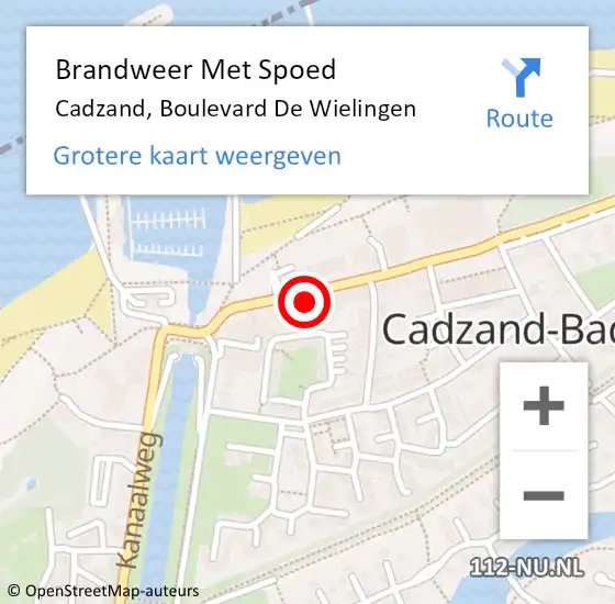 Locatie op kaart van de 112 melding: Brandweer Met Spoed Naar Cadzand, Boulevard De Wielingen op 6 oktober 2015 04:58