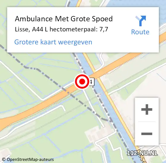 Locatie op kaart van de 112 melding: Ambulance Met Grote Spoed Naar Lisse, A44 L hectometerpaal: 7,7 op 6 oktober 2015 08:54