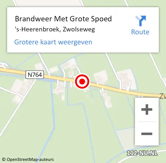 Locatie op kaart van de 112 melding: Brandweer Met Grote Spoed Naar 's-Heerenbroek, Zwolseweg op 6 oktober 2015 10:05