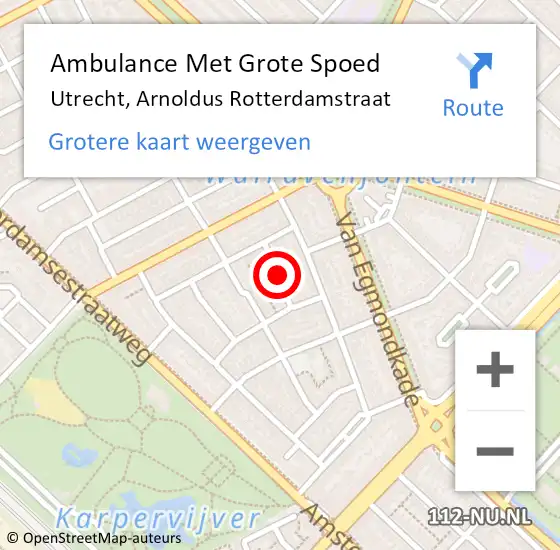 Locatie op kaart van de 112 melding: Ambulance Met Grote Spoed Naar Utrecht, Arnoldus Rotterdamstraat op 6 oktober 2015 10:32