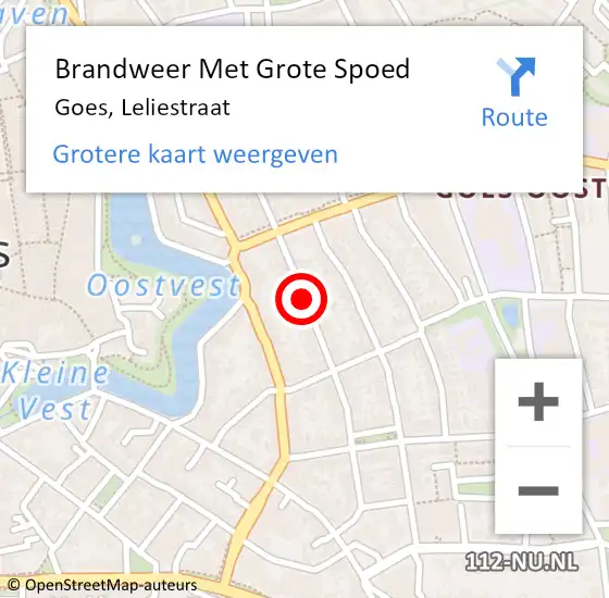 Locatie op kaart van de 112 melding: Brandweer Met Grote Spoed Naar Goes, Leliestraat op 6 oktober 2015 11:43