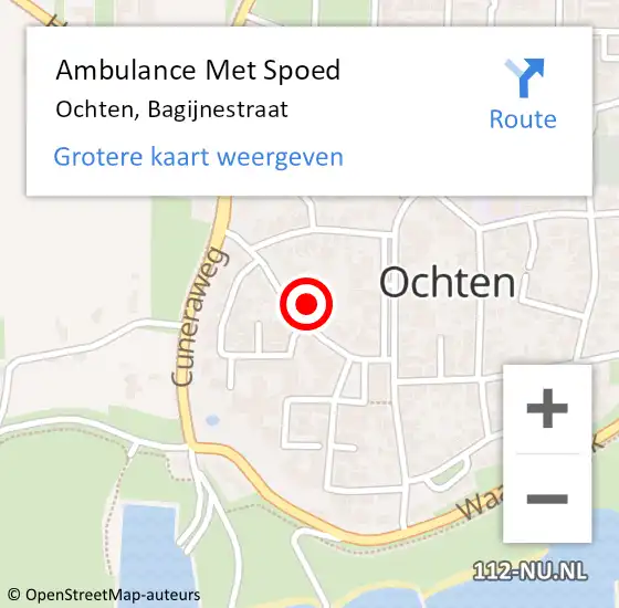 Locatie op kaart van de 112 melding: Ambulance Met Spoed Naar Ochten, Bagijnestraat op 6 oktober 2015 12:01