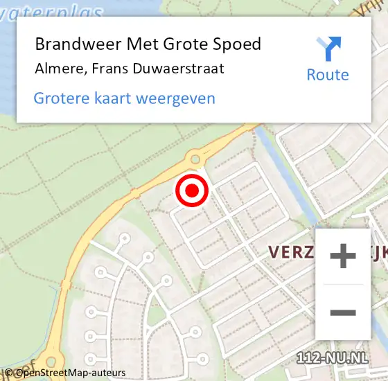 Locatie op kaart van de 112 melding: Brandweer Met Grote Spoed Naar Almere, Frans Duwaerstraat op 6 oktober 2015 12:29