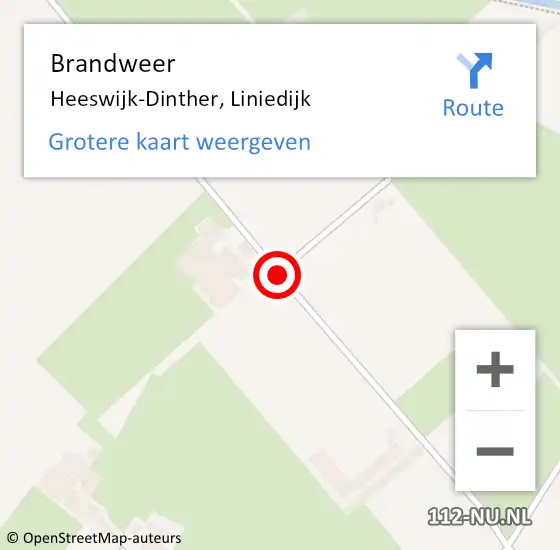 Locatie op kaart van de 112 melding: Brandweer Heeswijk-Dinther, Liniedijk op 6 oktober 2015 12:29