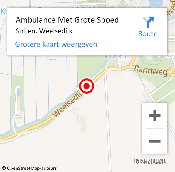 Locatie op kaart van de 112 melding: Ambulance Met Grote Spoed Naar Strijen, Weelsedijk op 6 oktober 2015 12:41