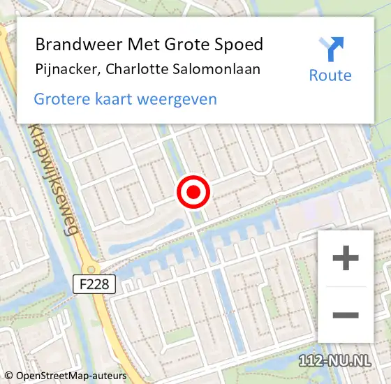 Locatie op kaart van de 112 melding: Brandweer Met Grote Spoed Naar Pijnacker, Charlotte Salomonlaan op 6 oktober 2015 13:17