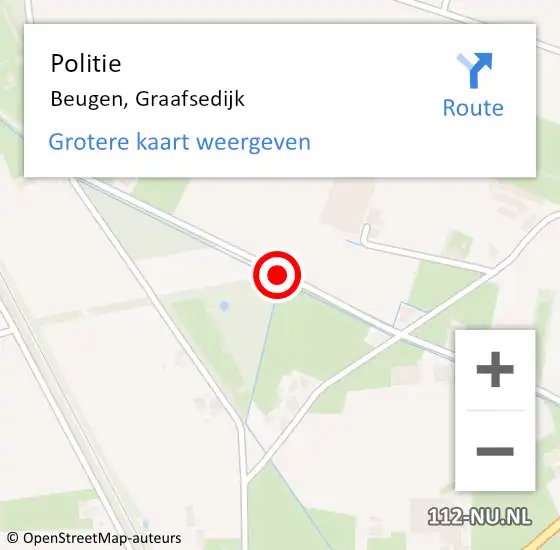 Locatie op kaart van de 112 melding: Politie Beugen, Graafsedijk op 6 oktober 2015 14:32