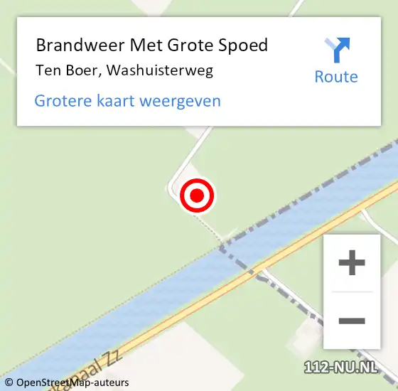 Locatie op kaart van de 112 melding: Brandweer Met Grote Spoed Naar Ten Boer, Washuisterweg op 6 oktober 2015 14:52