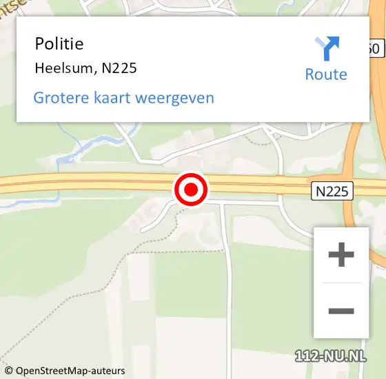Locatie op kaart van de 112 melding: Politie Heelsum, N225 op 6 oktober 2015 16:14
