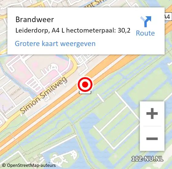 Locatie op kaart van de 112 melding: Brandweer Leiderdorp, A4 R hectometerpaal: 31,2 op 6 oktober 2015 16:46