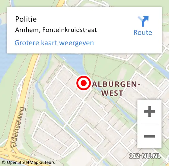 Locatie op kaart van de 112 melding: Politie Arnhem, Fonteinkruidstraat op 7 oktober 2015 08:00