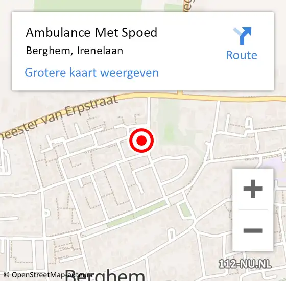 Locatie op kaart van de 112 melding: Ambulance Met Spoed Naar Berghem, Irenelaan op 7 oktober 2015 08:14