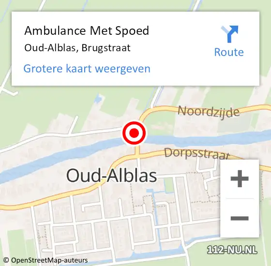 Locatie op kaart van de 112 melding: Ambulance Met Spoed Naar Oud-Alblas, Brugstraat op 7 oktober 2015 09:04