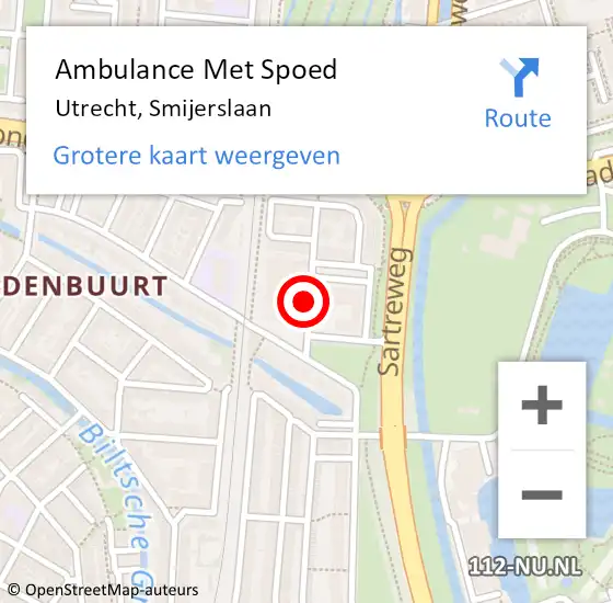 Locatie op kaart van de 112 melding: Ambulance Met Spoed Naar Utrecht, Smijerslaan op 7 oktober 2015 10:50