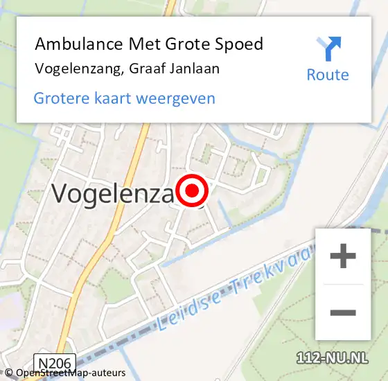 Locatie op kaart van de 112 melding: Ambulance Met Grote Spoed Naar Vogelenzang, Graaf Janlaan op 7 oktober 2015 12:32