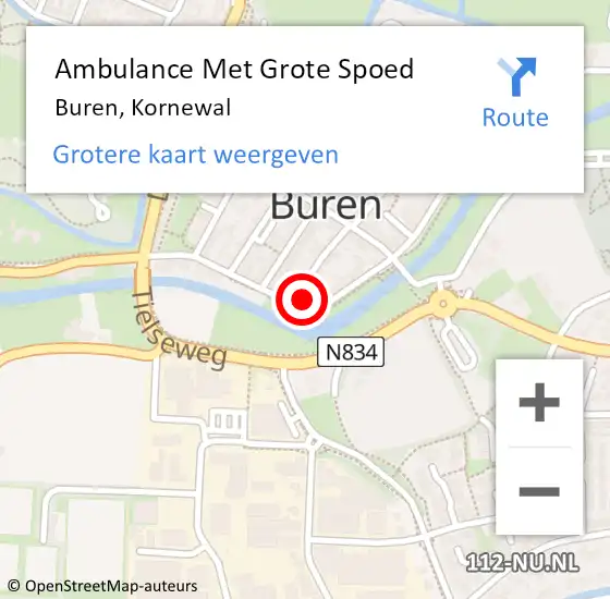 Locatie op kaart van de 112 melding: Ambulance Met Grote Spoed Naar Buren, Kornewal op 7 oktober 2015 13:52