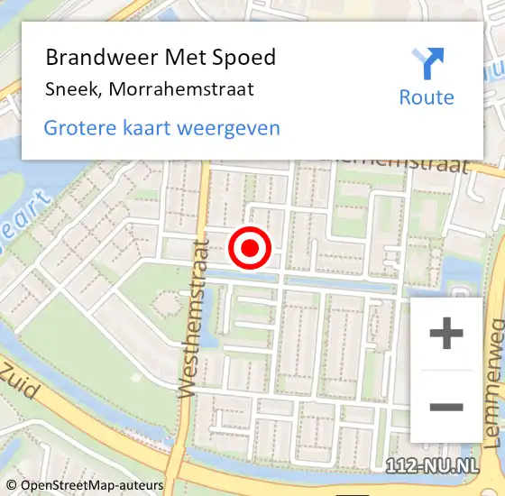 Locatie op kaart van de 112 melding: Brandweer Met Spoed Naar Sneek, Morrahemstraat op 7 oktober 2015 14:06