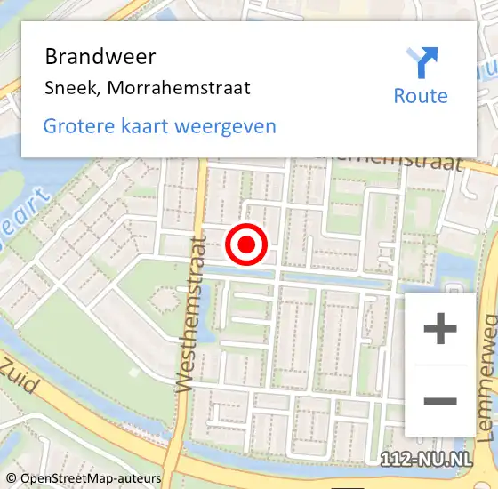 Locatie op kaart van de 112 melding: Brandweer Sneek, Morrahemstraat op 7 oktober 2015 14:08