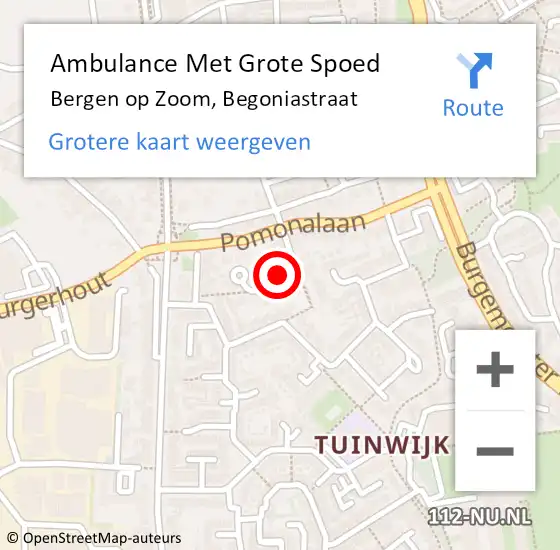 Locatie op kaart van de 112 melding: Ambulance Met Grote Spoed Naar Bergen op Zoom, Begoniastraat op 7 oktober 2015 16:11