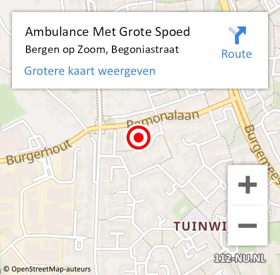 Locatie op kaart van de 112 melding: Ambulance Met Grote Spoed Naar Bergen op Zoom, Begoniastraat op 7 oktober 2015 16:12
