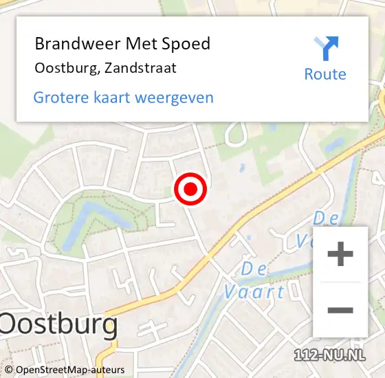 Locatie op kaart van de 112 melding: Brandweer Met Spoed Naar Oostburg, Zandstraat op 7 oktober 2015 16:18