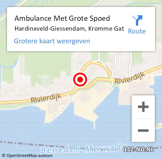 Locatie op kaart van de 112 melding: Ambulance Met Grote Spoed Naar Hardinxveld-Giessendam, Kromme Gat op 7 oktober 2015 16:53