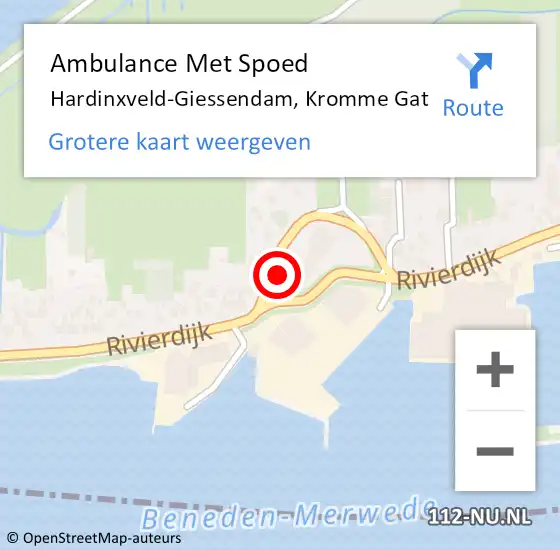 Locatie op kaart van de 112 melding: Ambulance Met Spoed Naar Hardinxveld-Giessendam, Kromme Gat op 7 oktober 2015 16:54