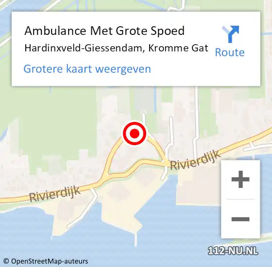 Locatie op kaart van de 112 melding: Ambulance Met Grote Spoed Naar Hardinxveld-Giessendam, Kromme Gat op 7 oktober 2015 16:55