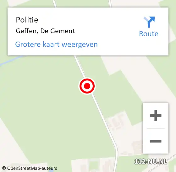 Locatie op kaart van de 112 melding: Politie Geffen, De Gement op 7 oktober 2015 17:59