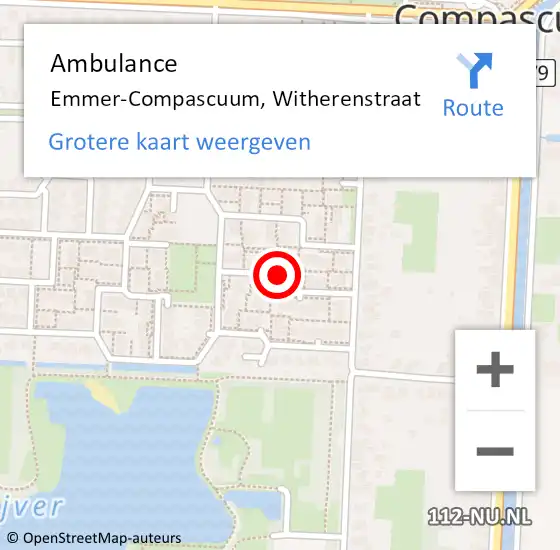 Locatie op kaart van de 112 melding: Ambulance Emmer-Compascuum, Witherenstraat op 7 oktober 2015 21:41