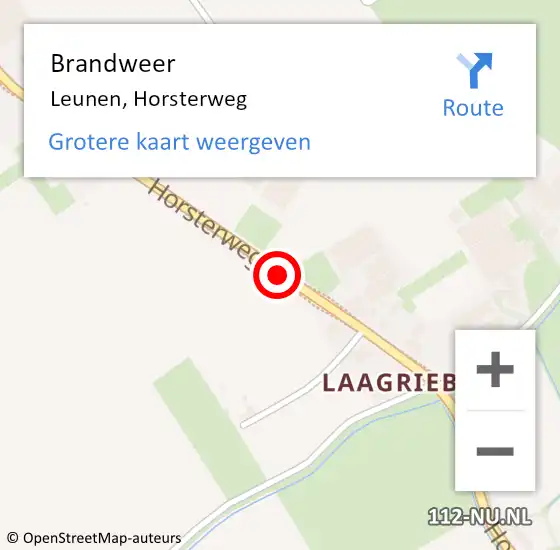 Locatie op kaart van de 112 melding: Brandweer Leunen, Horsterweg op 8 oktober 2015 00:38