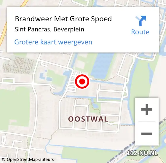 Locatie op kaart van de 112 melding: Brandweer Met Grote Spoed Naar Sint Pancras, Beverplein op 8 oktober 2015 01:29