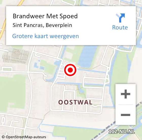 Locatie op kaart van de 112 melding: Brandweer Met Spoed Naar Sint Pancras, Beverplein op 8 oktober 2015 06:59