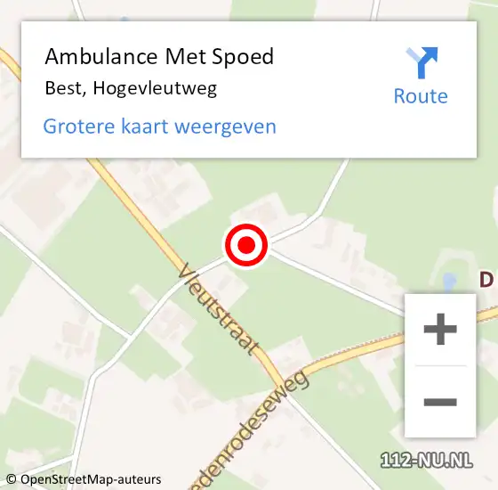 Locatie op kaart van de 112 melding: Ambulance Met Spoed Naar Best, Hogevleutweg op 8 oktober 2015 08:24