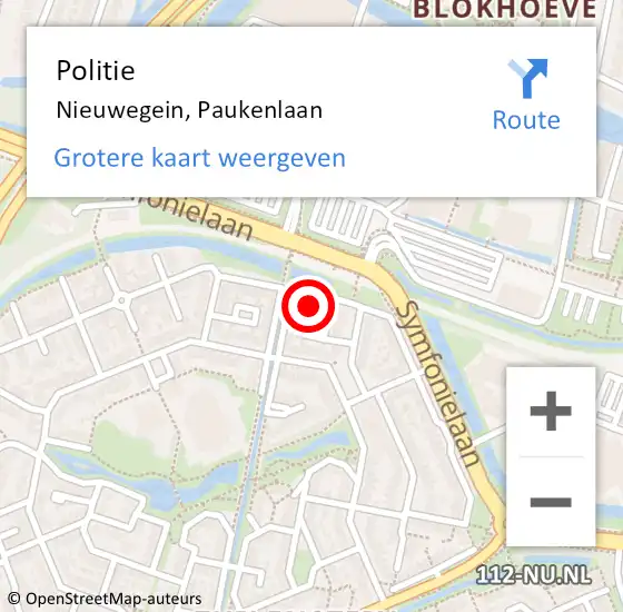 Locatie op kaart van de 112 melding: Politie Nieuwegein, Paukenlaan op 8 oktober 2015 08:28