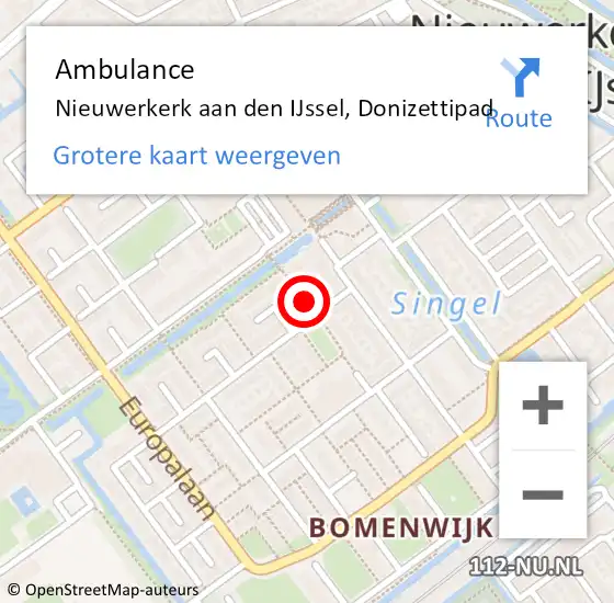 Locatie op kaart van de 112 melding: Ambulance Nieuwerkerk aan den IJssel, Donizettipad op 8 oktober 2015 09:03