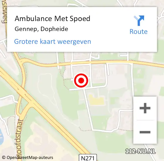 Locatie op kaart van de 112 melding: Ambulance Met Spoed Naar Gennep, Dopheide op 8 oktober 2015 10:44