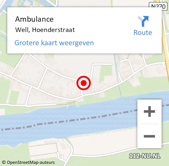 Locatie op kaart van de 112 melding: Ambulance Well, Hoenderstraat op 8 oktober 2015 10:47