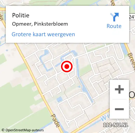 Locatie op kaart van de 112 melding: Politie Opmeer, Pinksterbloem op 8 oktober 2015 12:23