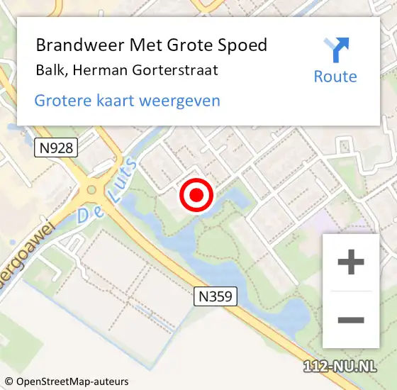 Locatie op kaart van de 112 melding: Brandweer Met Grote Spoed Naar Balk, Herman Gorterstraat op 8 oktober 2015 12:38