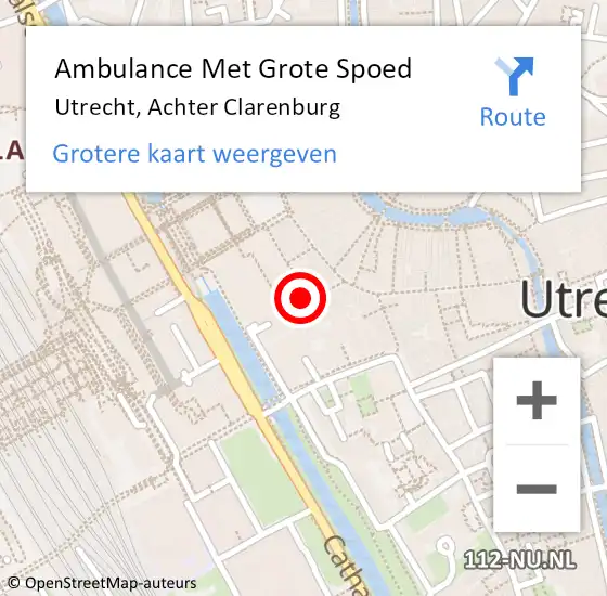 Locatie op kaart van de 112 melding: Ambulance Met Grote Spoed Naar Utrecht, Achter Clarenburg op 22 november 2013 23:43