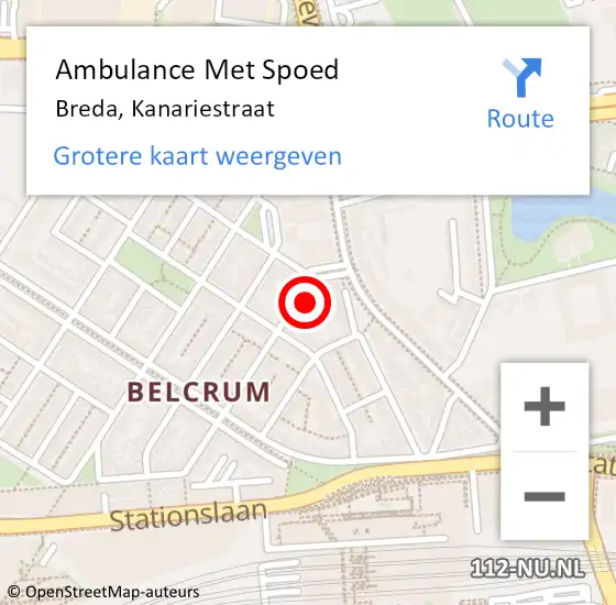 Locatie op kaart van de 112 melding: Ambulance Met Spoed Naar Breda, Kanariestraat op 8 oktober 2015 13:12