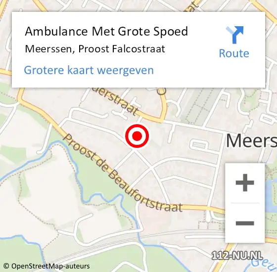 Locatie op kaart van de 112 melding: Ambulance Met Grote Spoed Naar Meerssen, Proost Falcostraat op 23 november 2013 00:45