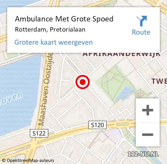 Locatie op kaart van de 112 melding: Ambulance Met Grote Spoed Naar Rotterdam, Pretorialaan op 8 oktober 2015 20:48
