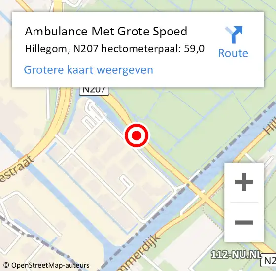 Locatie op kaart van de 112 melding: Ambulance Met Grote Spoed Naar Hillegom, N207 hectometerpaal: 59,0 op 8 oktober 2015 21:15